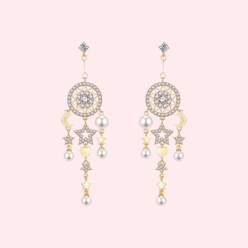 Star jewelry!  Heavy industry design long tassel stars moon dream catcher earring earring earring female - dianjiang-