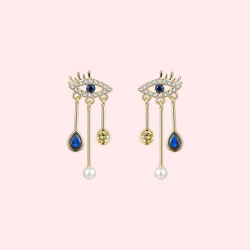 Devil's eye is small and exquisite temperament personality earring earring earring clip female blue eyes retro - dianjiang-