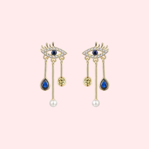 Devil's eye is small and exquisite temperament personality earring earring earring clip female blue eyes retro - dianjiang-