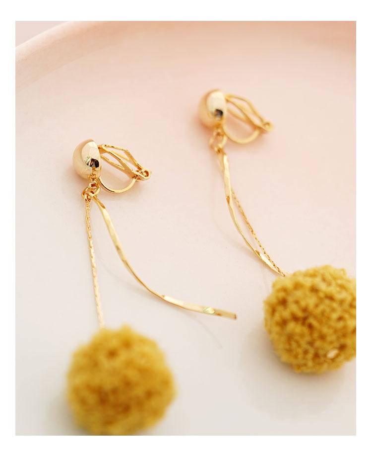 Gently ginger-colored hairball pendant earrings no ear socket clip girl - dianjiang-