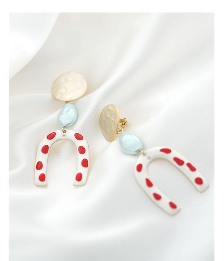 Modern retro harbor style! Hong Kong taste wave point U-shaped red glaze earrings earrings without ear holes - dianjiang-