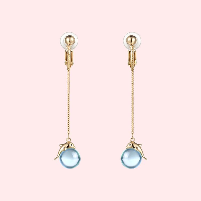 Japanese design fresh and lovely girl heart dolphin blue crystal ball earrings earring earring female super fairy personality - dianjiang-