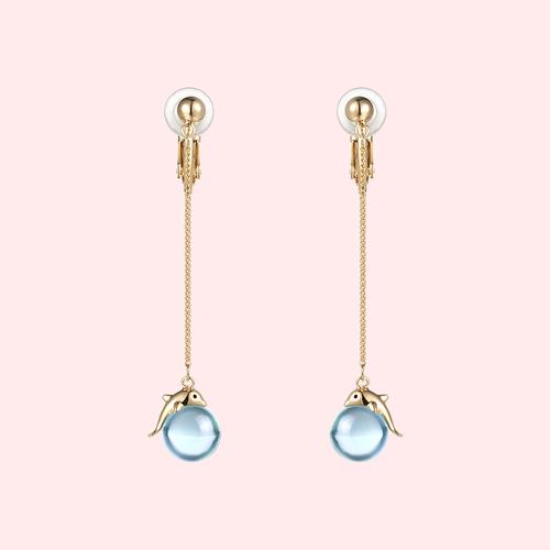 Japanese design fresh and lovely girl heart dolphin blue crystal ball earrings earring earring female super fairy personality - dianjiang-