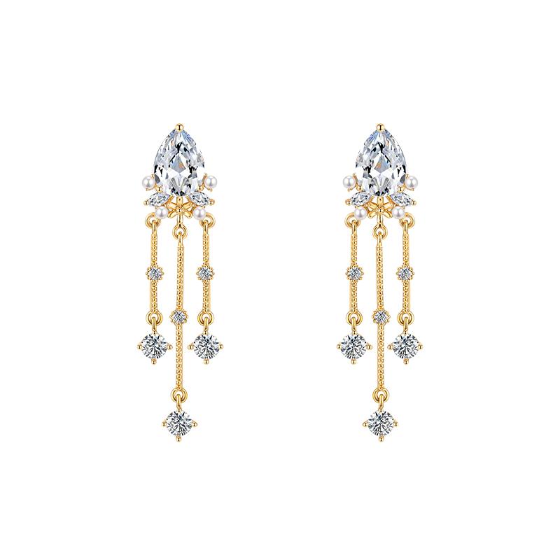 Advanced design water drop rocket metal tassel temperament earrings without ear holes ear clip female Japanese line - dianjiang-