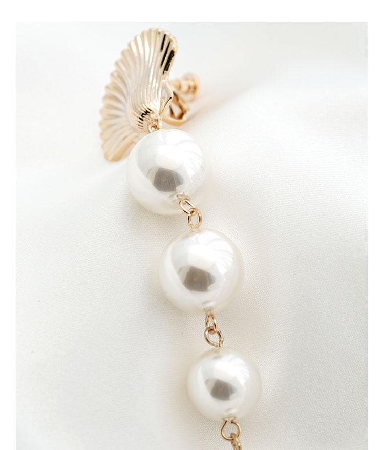 The design of Europe and the United States exaggerated cold wind temperament long mermaid tears metal shell imitation pearl earrings ear clip - dianjiang-