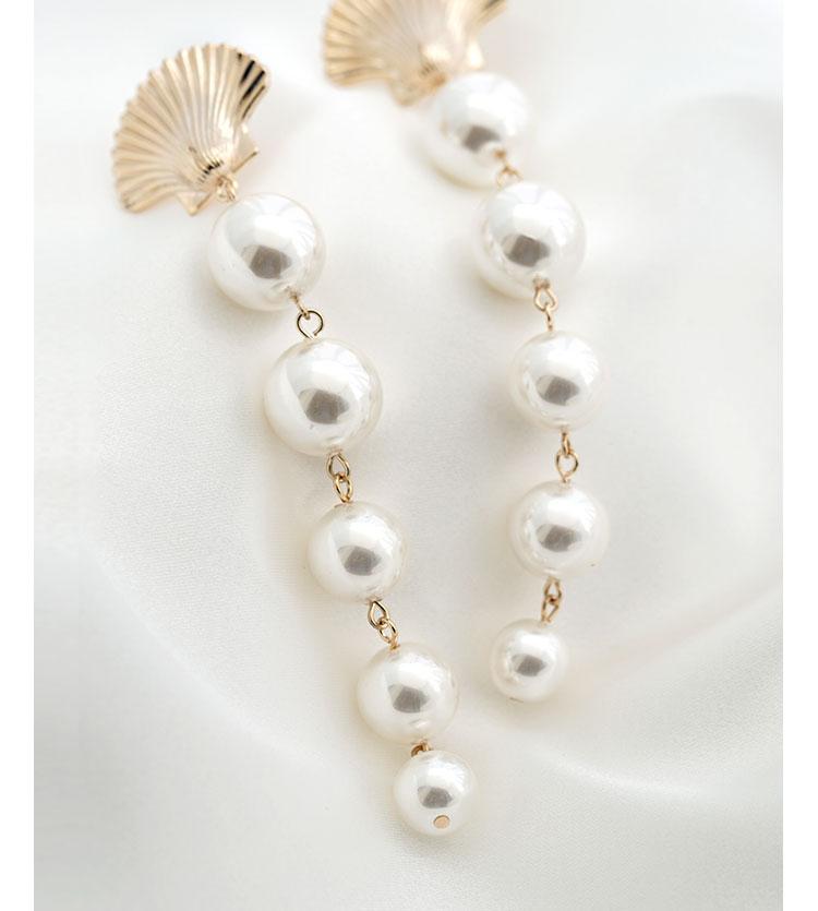 The design of Europe and the United States exaggerated cold wind temperament long mermaid tears metal shell imitation pearl earrings ear clip - dianjiang-