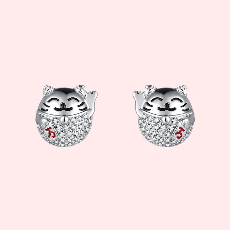 Chinese style cute Lucky Cat lucky lucky lucky lucky Earrings without earholes - dianjiang-