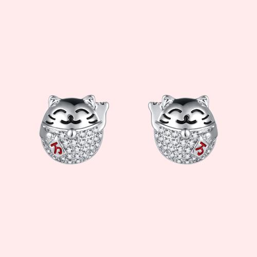 Chinese style cute Lucky Cat lucky lucky lucky lucky Earrings without earholes - dianjiang-