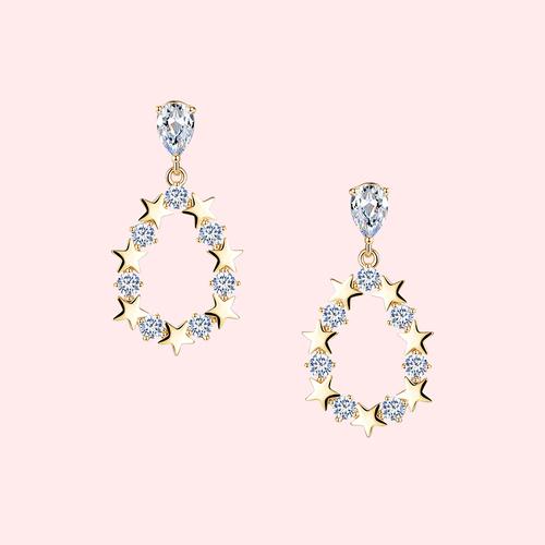Japanese new exquisite high-level sense hollow water drop crystal star diamond earrings earrings clip female non earhole - dianjiang-