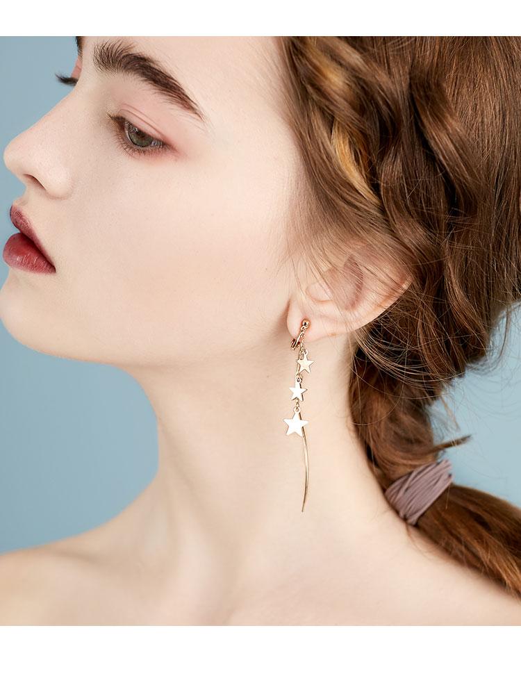 Koala pig super immortal cold wind Long Star curve S-shaped front and back earrings without ear holes female show thin Japanese - dianjiang-