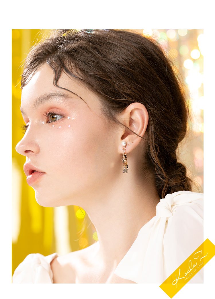 Sophisticated, small waterfall, pentagonal star, small tassel ear clip, earless female Korea - dianjiang-