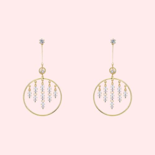 Fresh temperament lady metal ring crystal zircon tassel earrings earring earring female - dianjiang-