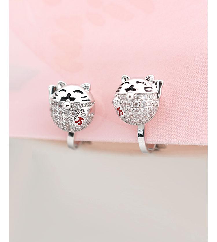 Chinese style cute Lucky Cat lucky lucky lucky lucky Earrings without earholes - dianjiang-