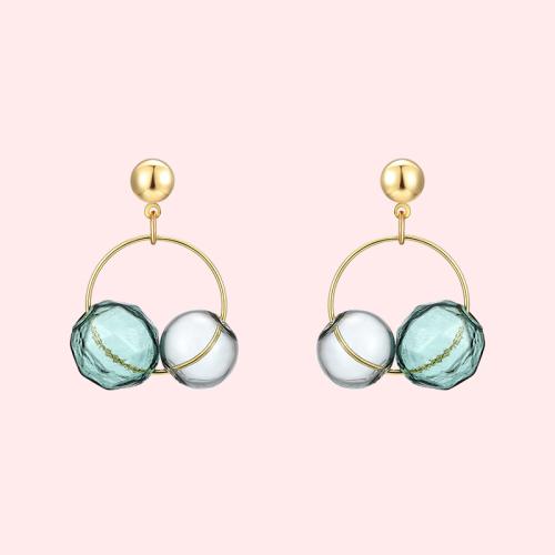 Spring new transparent glass ball cold wind Mo Landi color two-color earring earring earring clip without ear hole female - dianjiang-