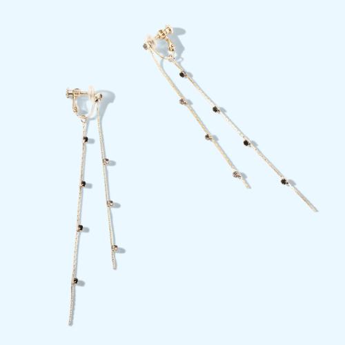 高级灰 圆脸显瘦前后双线灰钻耳线长款流苏耳环耳夹无耳洞女无痛 - dianjiang-