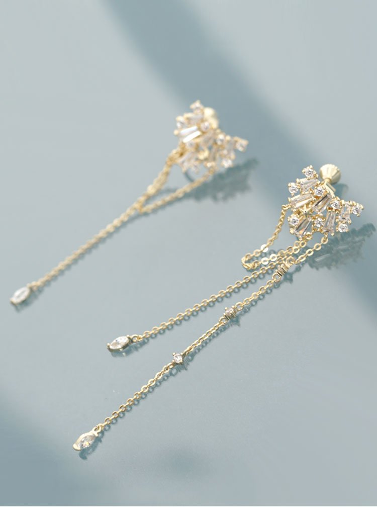 Personalized niche design asymmetric crystal tassel long earrings earrings without ear holes earclip daily versatility - dianjiang-