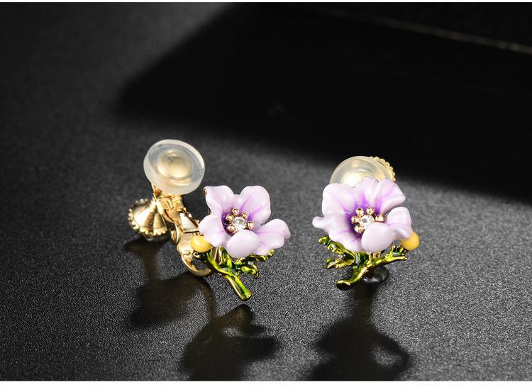 French single hand-made purple small flower ear nail ear clip no ear hole female adjustable spiral japanese system fresh - dianjiang-