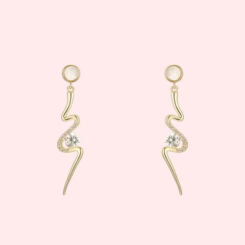Simple design of European and American cold style s-snake-shaped gold inlaid Zircon Earrings no pain no ear hole earclip female - dianjiang-