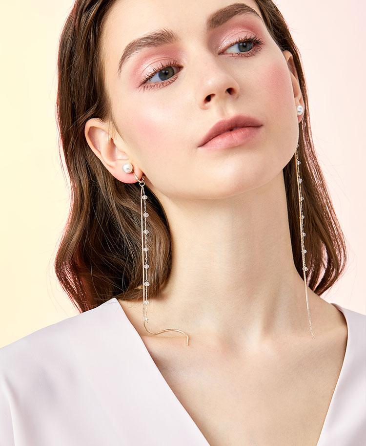 Super long super fairy cold wind fairy round face slim crystal snake bone chain tassel earring earring earring earring female Joker - dianjiang-