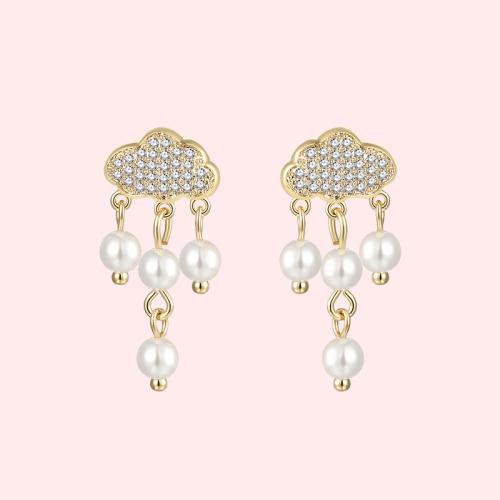 Japanese boutique lovely flash diamond cloud pearl raindrop earring earrings ear clip earless female INS fairy Korea - dianjiang-