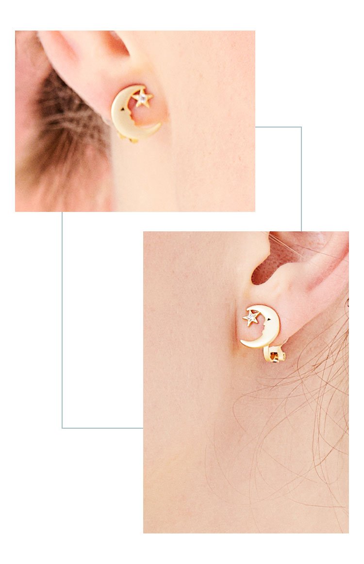 Minimalist design fantasy world golden sanding star moon diamond studded ears painless earless clip - dianjiang-