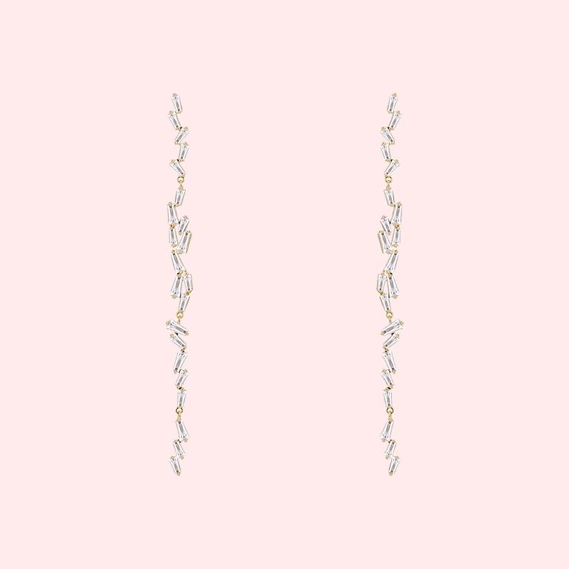 Star's favorite long lightning fairy temperament long splicing crystal Tassel Earrings Earrings without ear hole clip - dianjiang-