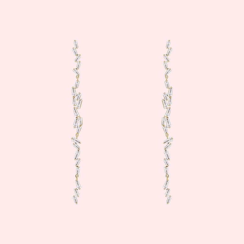 Star's favorite long lightning fairy temperament long splicing crystal Tassel Earrings Earrings without ear hole clip - dianjiang-