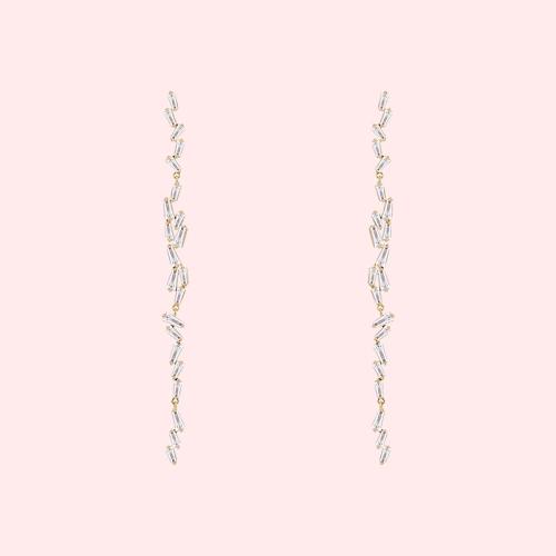 Star's favorite long lightning fairy temperament long splicing crystal Tassel Earrings Earrings without ear hole clip - dianjiang-