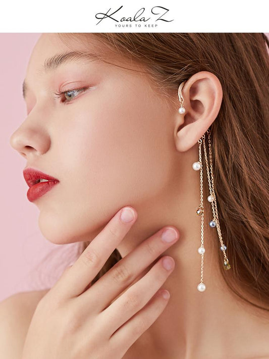 Koala pig elf personality earring long earring multilayer pearl tassel earbone clip earring female - dianjiang-