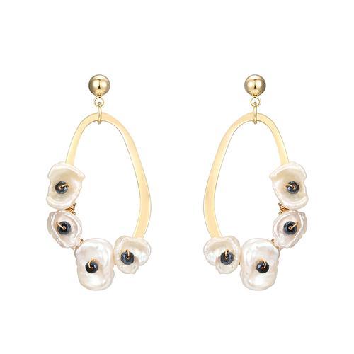 巴洛克精致复古宫廷风气质金色金属珍珠耳钉无耳洞耳夹女百搭 - dianjiang-