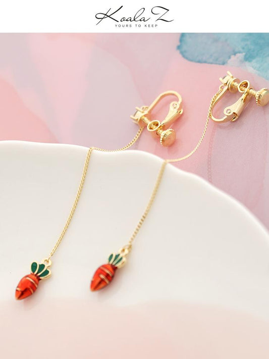 Cute drop of glaze metal carrot Japanese vitality sweet earring earring earring female painless daily - dianjiang-