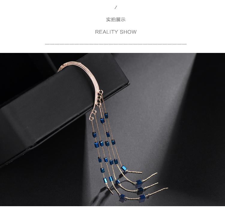 Super fairy ear hanging ins long cold wind crystal earless hole female tassan su earrings personality single Japan Korea - dianjiang-