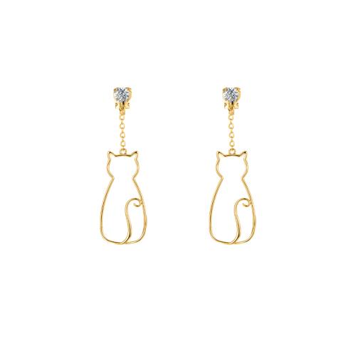 Original designer's minimalist little fresh and lovely metal openwork cat Tassel Earrings without ear holes - dianjiang-