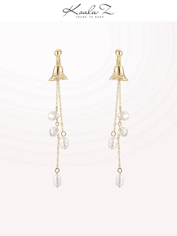 Super fairy long wind bell tassel natural pearl earrings temperament eardrop new earrings ear clip earless women cold - dianjiang-