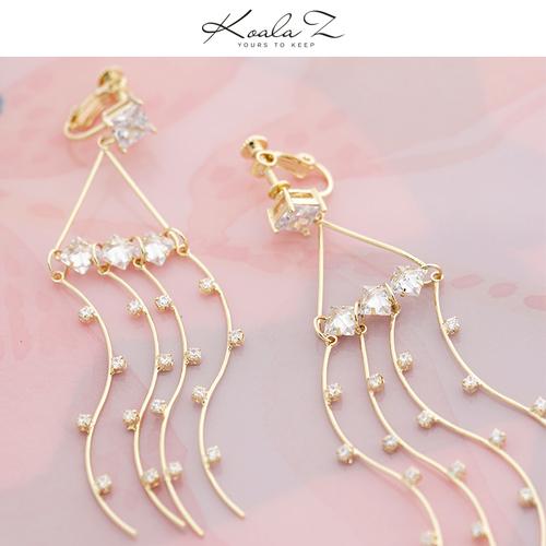 长款甜美气质水晶金属多流苏耳钉无耳洞耳夹女无痛日常 - dianjiang-