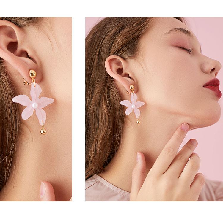 Japanese age reduction new pink Acrylic flower ceramic bead earring earrings no ear hole women hundred plated real gold - dianjiang-