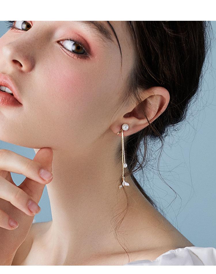 Mermaid female fish tail earrings long hundred set earringearrings no ear hole 2019 new dolphin ear nails Han - dianjiang-