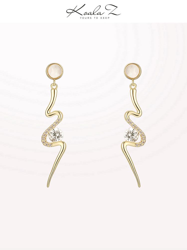 Simple design of European and American cold style s-snake-shaped gold inlaid Zircon Earrings no pain no ear hole earclip female - dianjiang-