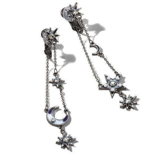 日系 长款个性黑色星星月亮星辰耳环耳夹无耳洞女适合圆脸个性 - dianjiang-