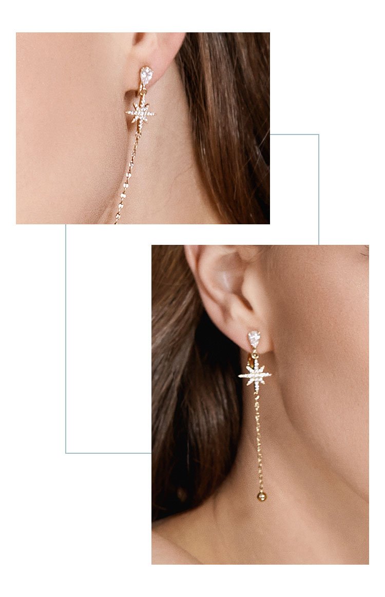 Gold star mango tassel delicate aesthetic temperament earrings painless earless ear clip - dianjiang-