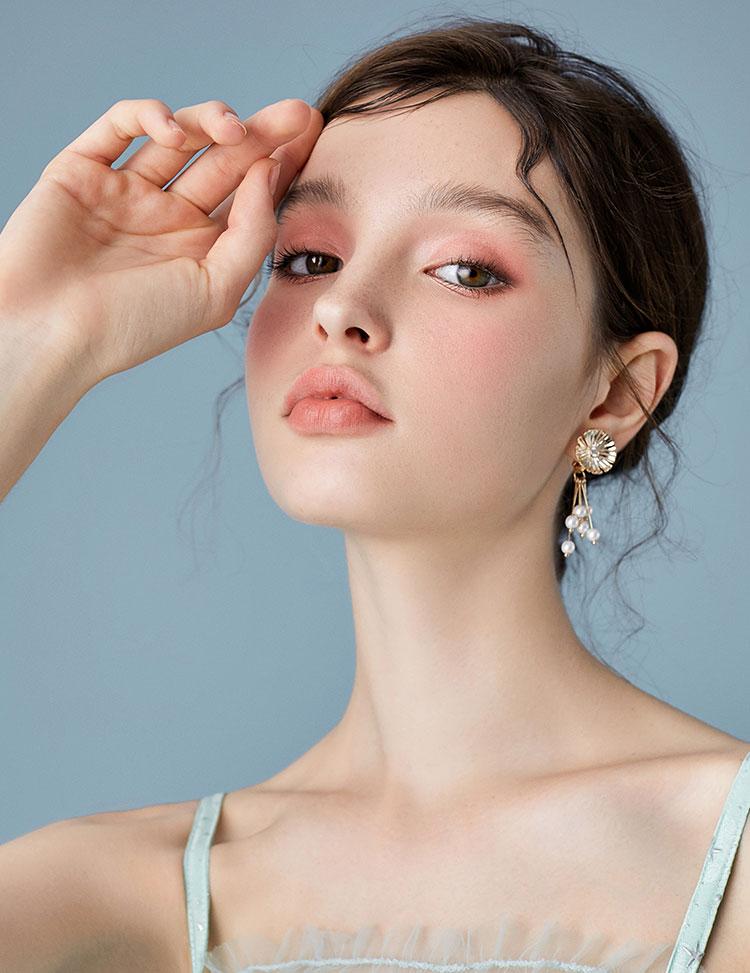 Fresh and gentle daisy flowers, sun flowers, pearl earrings, no ear holes, no pain for women - dianjiang-