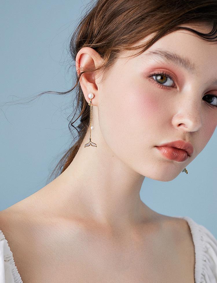 Mermaid Girl's tail Earrings temperament long and versatile Earrings without ear holes ear clip 2019 new Dolphin Earrings Han - dianjiang-