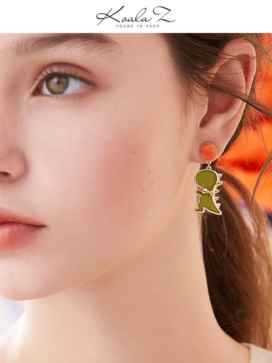 Cute age-reducing children's cartoon dinosaur drop glaze earring earring painless earhole adjustable earclip daily - dianjiang-