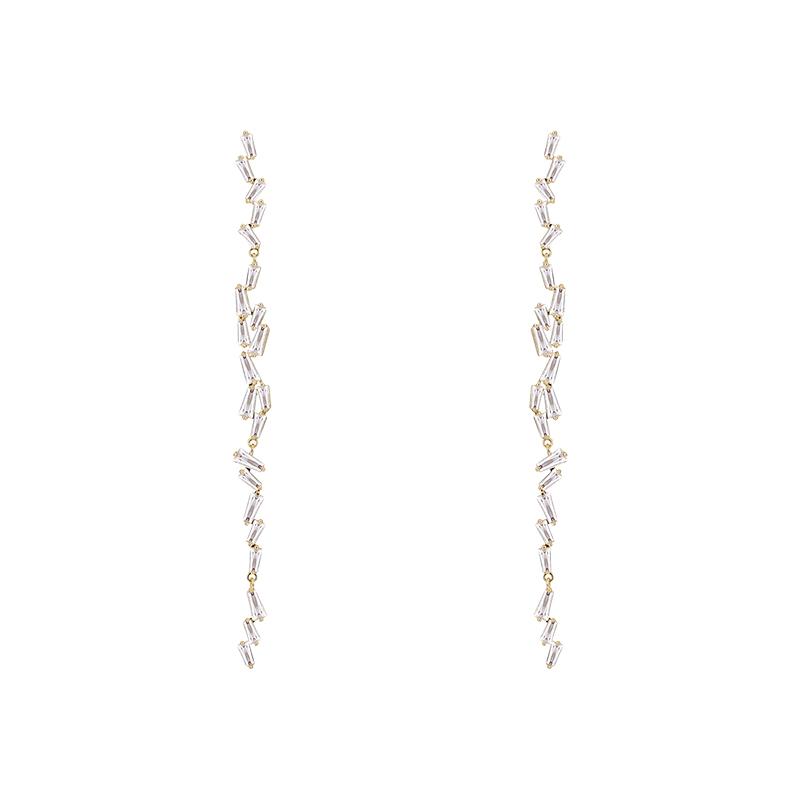 Star's favorite long lightning fairy temperament long splicing crystal Tassel Earrings Earrings without ear hole clip - dianjiang-