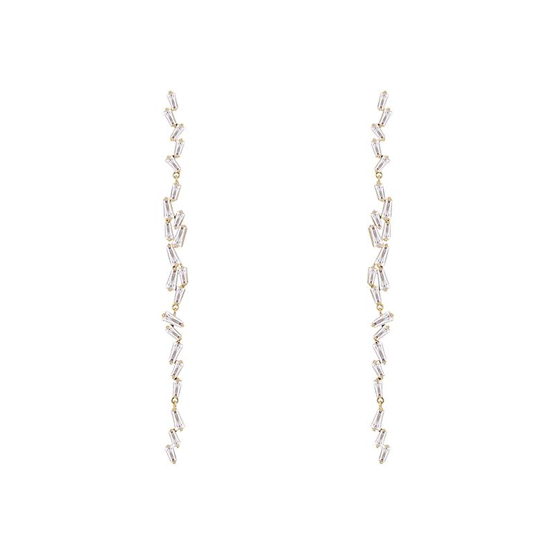 Star's favorite long lightning fairy temperament long splicing crystal Tassel Earrings Earrings without ear hole clip - dianjiang-