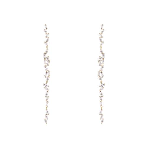 Star's favorite long lightning fairy temperament long splicing crystal Tassel Earrings Earrings without ear hole clip - dianjiang-