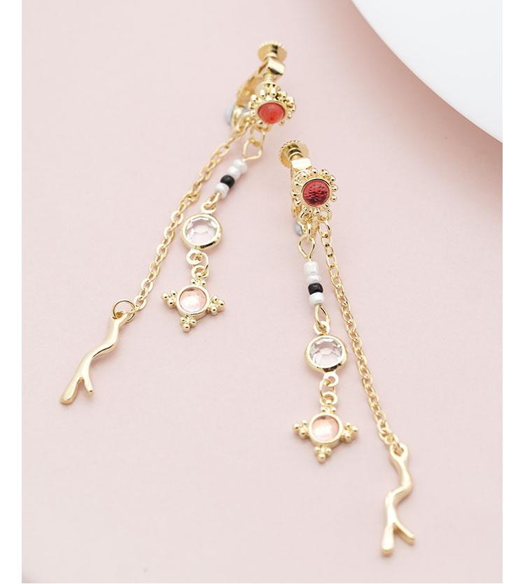 Japanese single Japanese unique small bone shape tassel rice bead long earrings and earnails without ear holes - dianjiang-