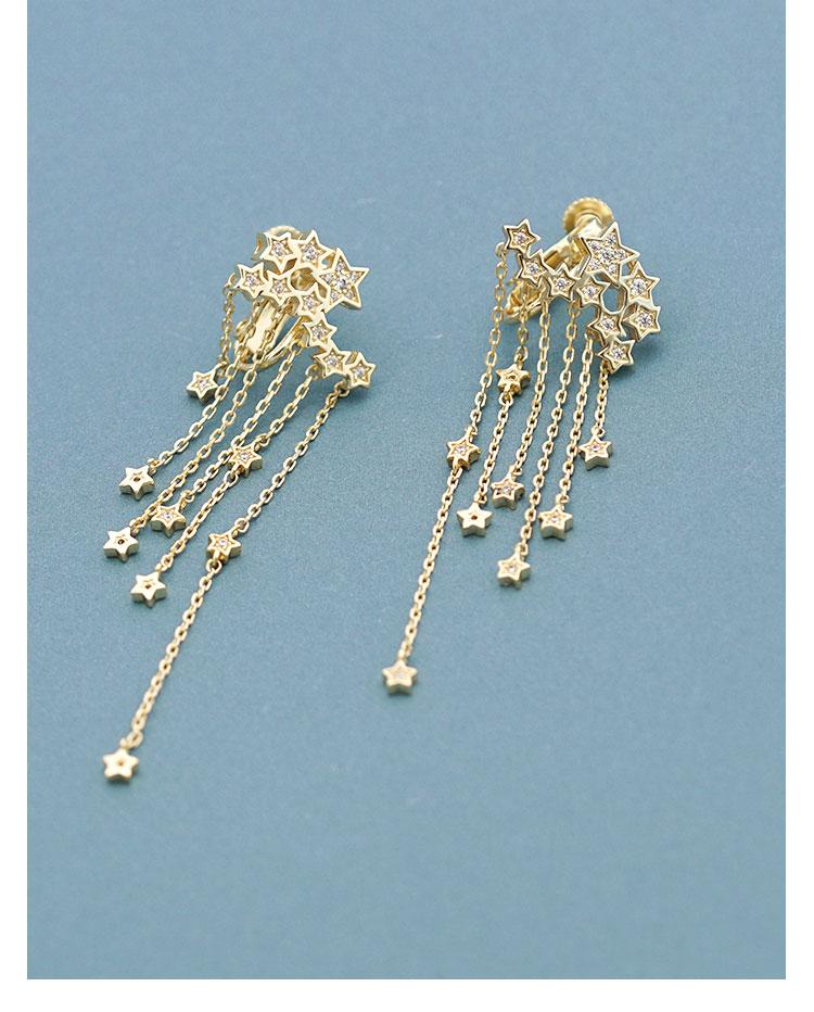 High quality star meteor waterfall long tassel multi-drop earrings ear clip earless female super fairy - dianjiang-