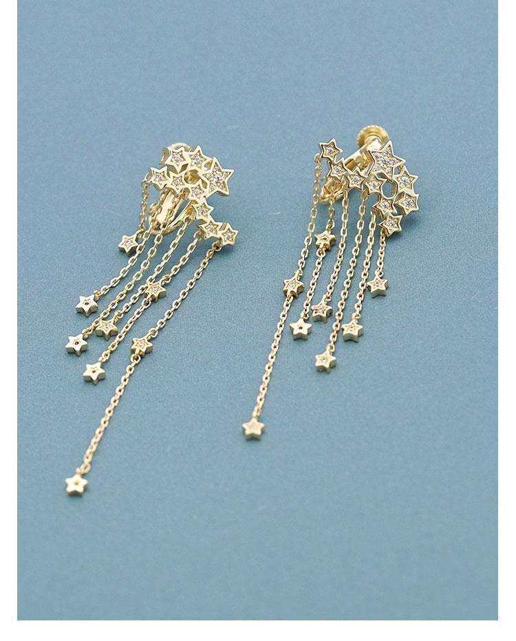 High quality star meteor waterfall long tassel multi-drop earrings ear clip earless female super fairy - dianjiang-