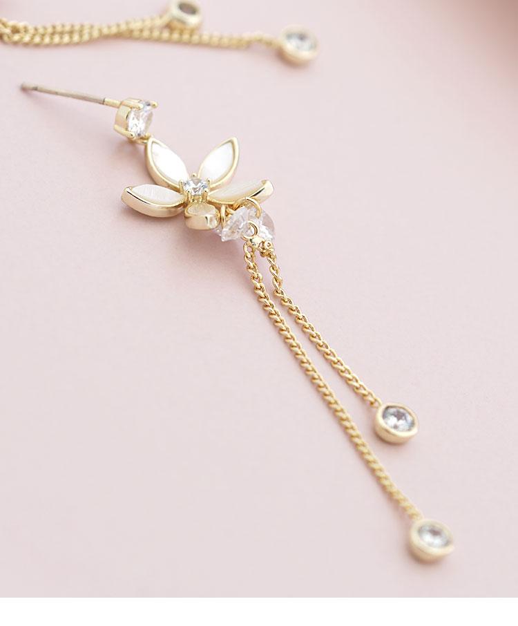 Gentle temperament, metal shell, flower, crystal tassel, ear stud, no ear hole, no pain - dianjiang-